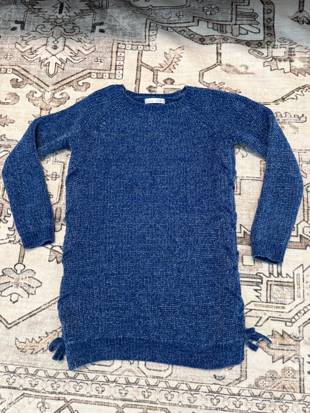 Girls Blue Knit Crewneck Sweater